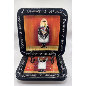 Dinner Is Served Certified International Square Plates ~Set Of 3~ Chef Bistro